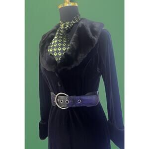 Vintage 90s Goth Formal Velour Robe/Coat Faux Fur Collar/Cuff Dark Romance Domme